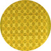 Round Machine Washable Abstract Yellow Modern Rug, wshabs4536yw