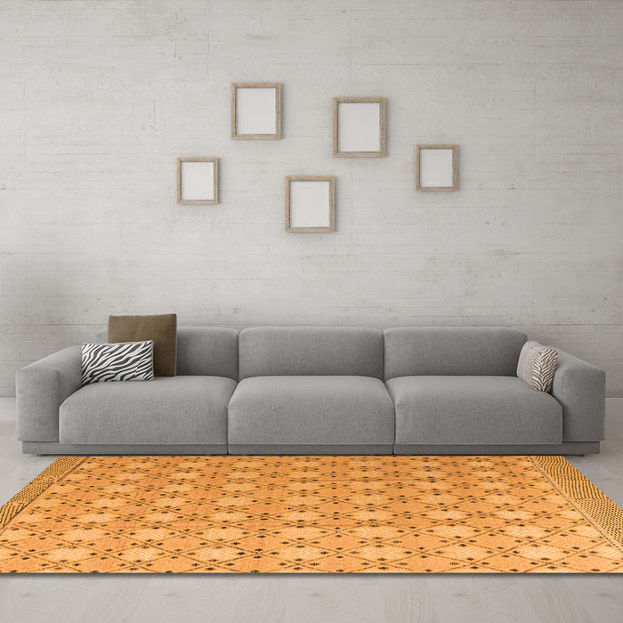 Machine Washable Abstract Orange Modern Area Rugs in a Living Room, wshabs4536org