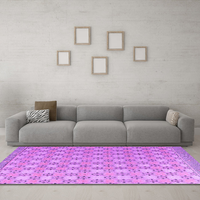 Machine Washable Abstract Purple Modern Area Rugs in a Living Room, wshabs4536pur