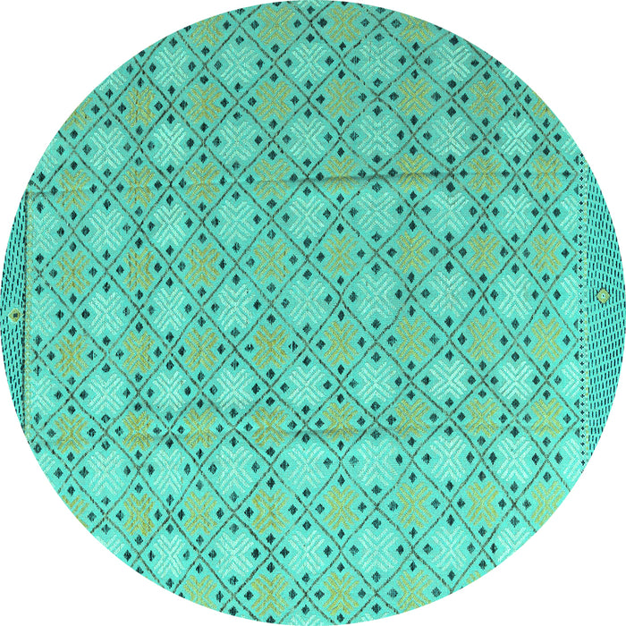 Round Machine Washable Abstract Turquoise Modern Area Rugs, wshabs4536turq