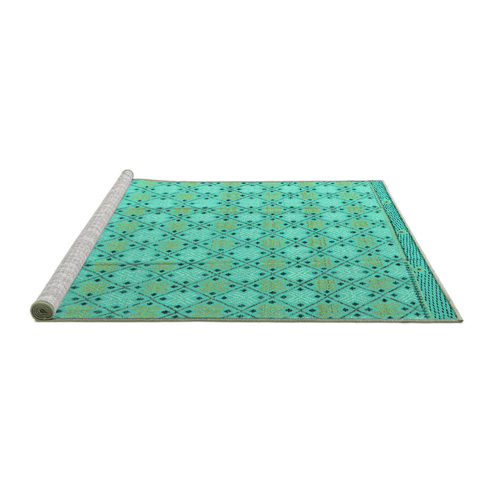 Sideview of Machine Washable Abstract Turquoise Modern Area Rugs, wshabs4536turq