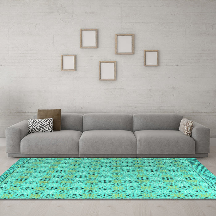 Machine Washable Abstract Turquoise Modern Area Rugs in a Living Room,, wshabs4536turq