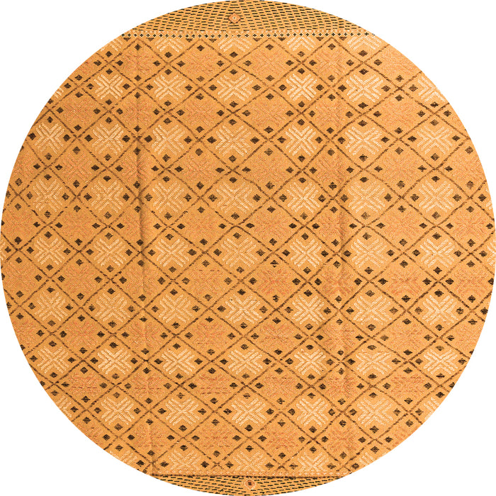 Round Machine Washable Abstract Orange Modern Area Rugs, wshabs4536org