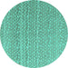 Round Machine Washable Abstract Turquoise Modern Area Rugs, wshabs4537turq