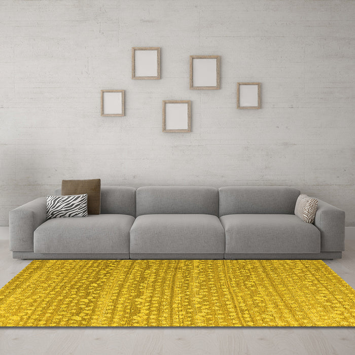 Machine Washable Abstract Yellow Modern Rug in a Living Room, wshabs4537yw