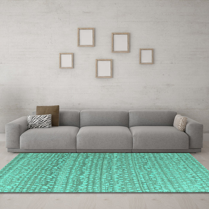 Machine Washable Abstract Turquoise Modern Area Rugs in a Living Room,, wshabs4537turq