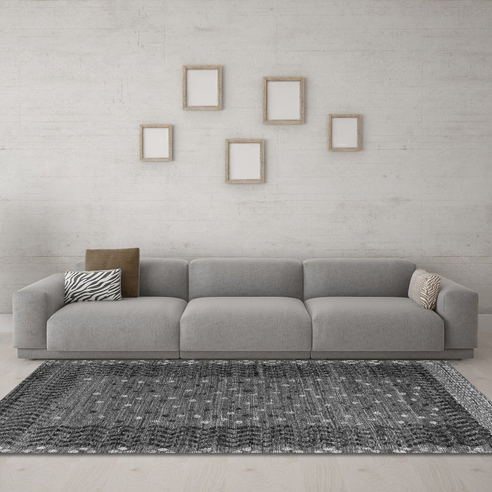 Machine Washable Abstract Gray Modern Rug in a Living Room,, wshabs4538gry