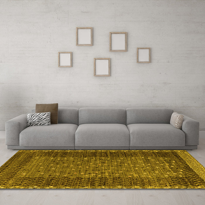 Machine Washable Abstract Yellow Modern Rug in a Living Room, wshabs4538yw