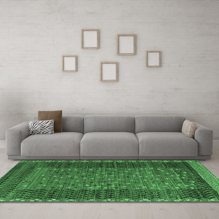Machine Washable Abstract Emerald Green Modern Area Rugs in a Living Room,, wshabs4538emgrn