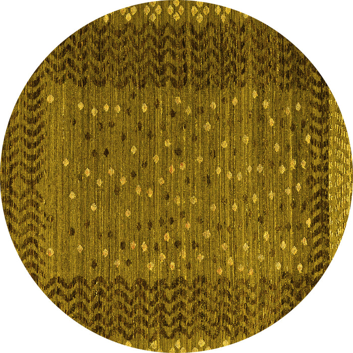 Round Machine Washable Abstract Yellow Modern Rug, wshabs4538yw