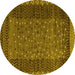 Round Machine Washable Abstract Yellow Modern Rug, wshabs4538yw