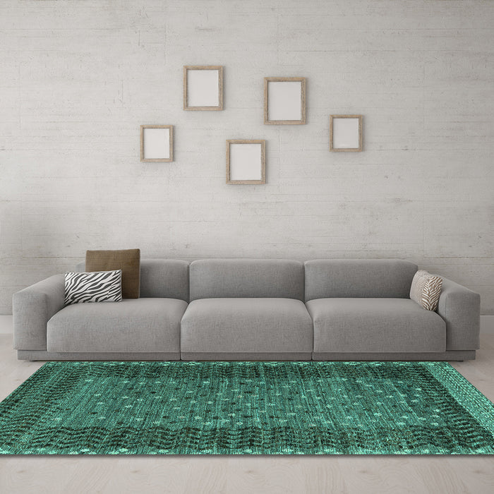 Machine Washable Abstract Turquoise Modern Area Rugs in a Living Room,, wshabs4538turq
