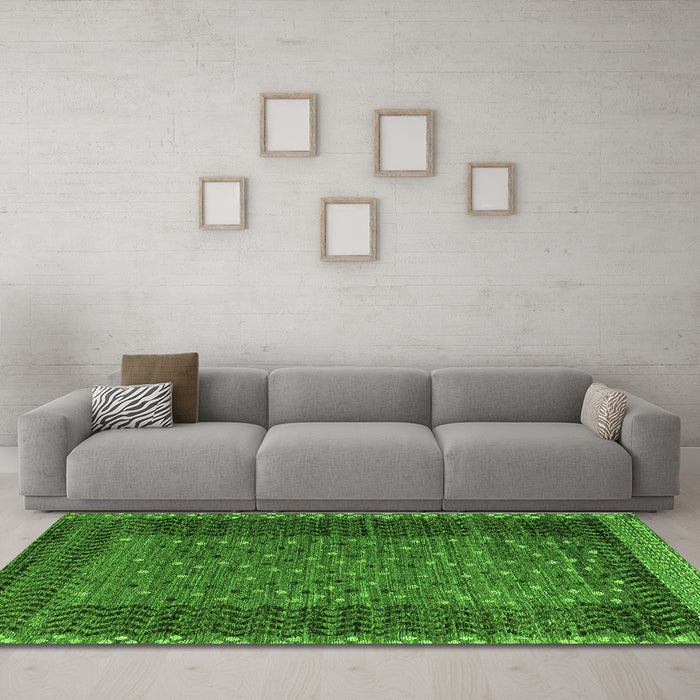 Machine Washable Abstract Green Modern Area Rugs in a Living Room,, wshabs4538grn