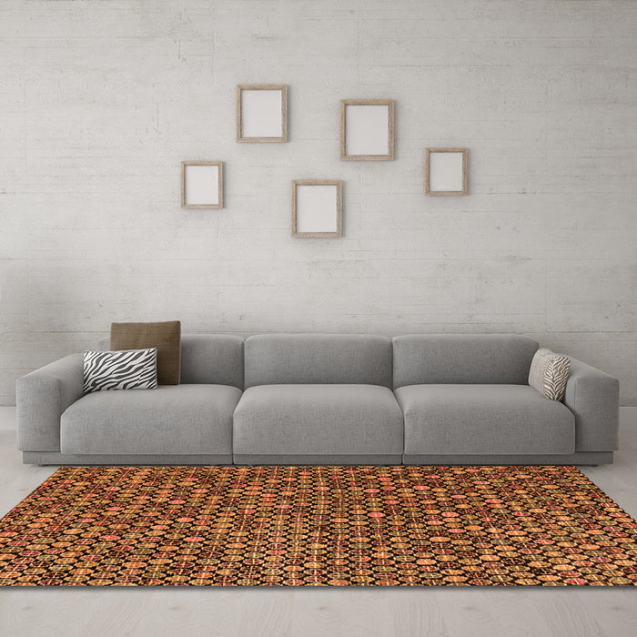 Machine Washable Abstract Orange Modern Area Rugs in a Living Room, wshabs4539org