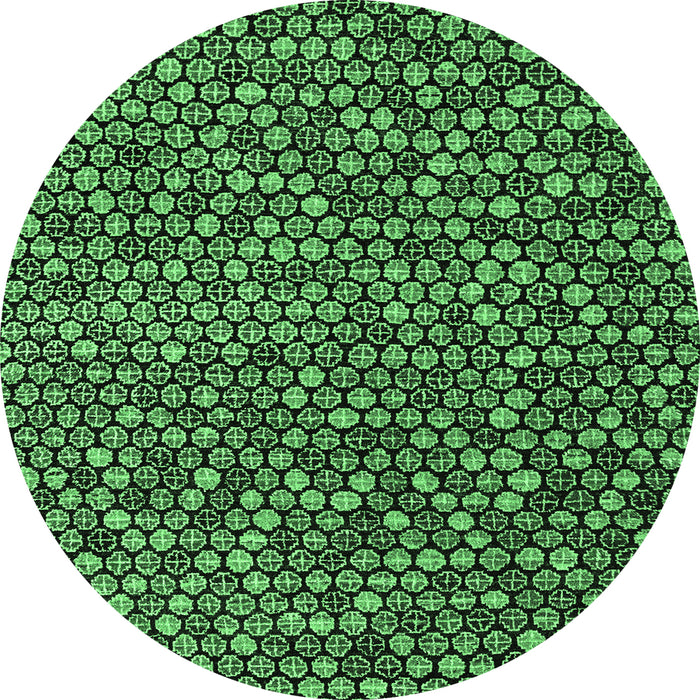 Round Machine Washable Abstract Emerald Green Modern Area Rugs, wshabs4539emgrn