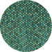 Round Machine Washable Abstract Turquoise Modern Area Rugs, wshabs4539turq