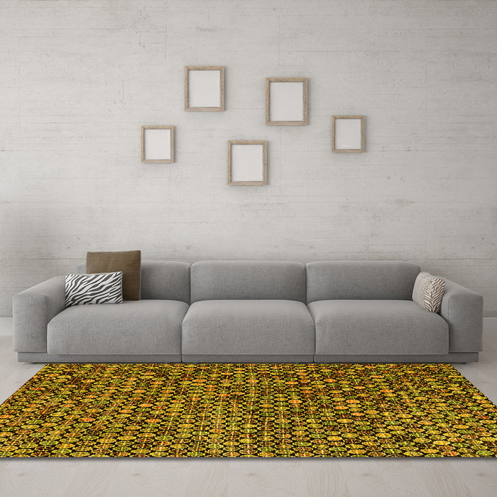 Machine Washable Abstract Yellow Modern Rug in a Living Room, wshabs4539yw