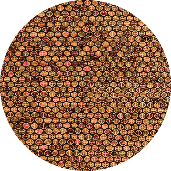 Round Machine Washable Abstract Orange Modern Area Rugs, wshabs4539org