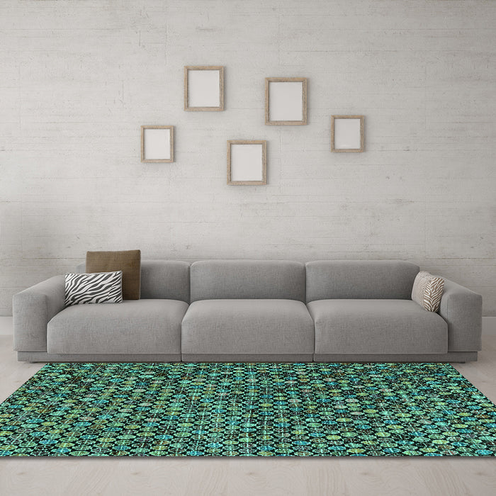 Machine Washable Abstract Turquoise Modern Area Rugs in a Living Room,, wshabs4539turq