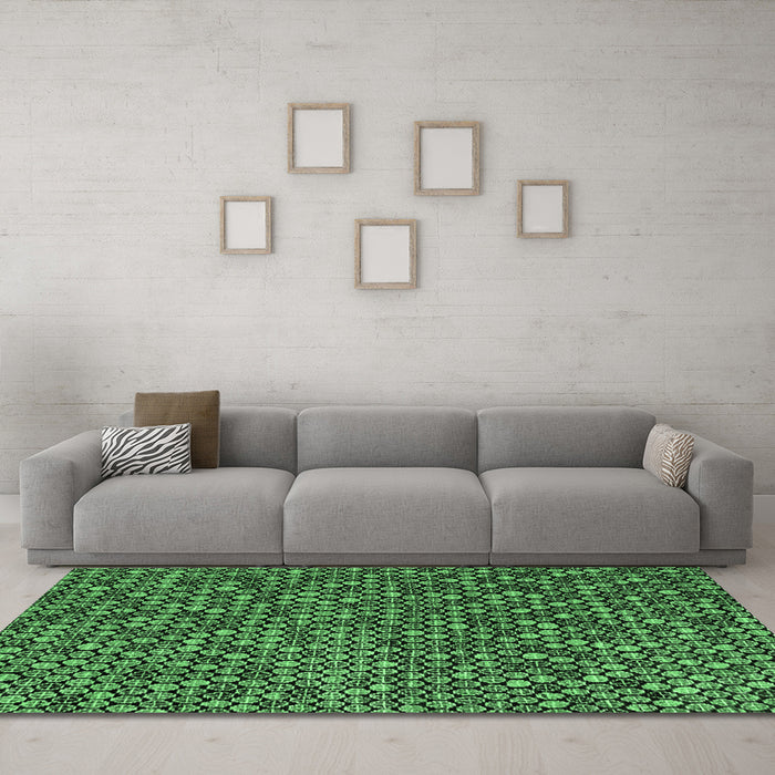 Machine Washable Abstract Emerald Green Modern Area Rugs in a Living Room,, wshabs4539emgrn
