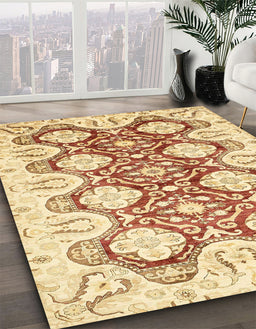 Abstract Sun Yellow Oriental Rug in Family Room, abs453