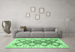 Machine Washable Oriental Emerald Green Traditional Area Rugs in a Living Room,, wshabs453emgrn