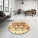 Round Machine Washable Abstract Sun Yellow Rug in a Office, wshabs453