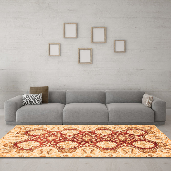 Machine Washable Oriental Orange Traditional Area Rugs in a Living Room, wshabs453org
