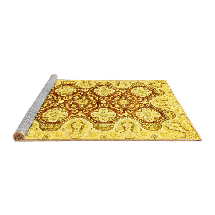 Sideview of Machine Washable Oriental Yellow Traditional Rug, wshabs453yw