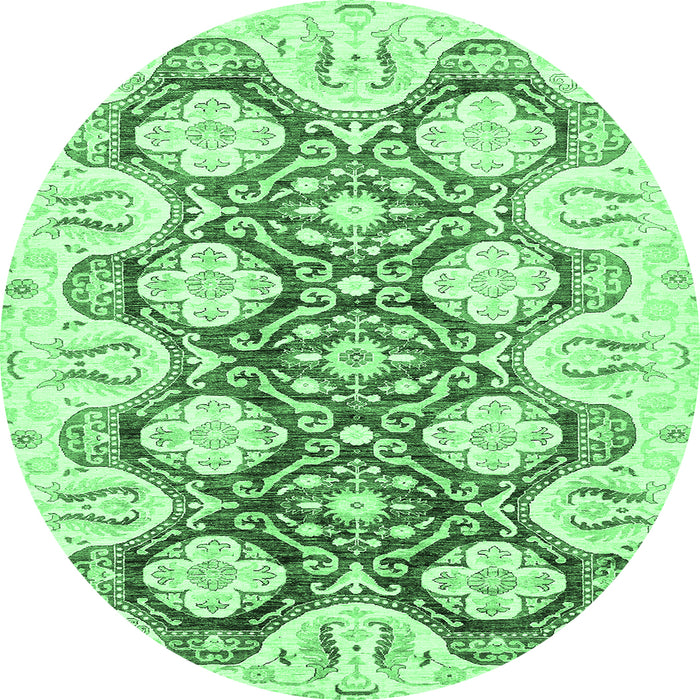 Round Machine Washable Oriental Emerald Green Traditional Area Rugs, wshabs453emgrn