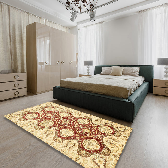 Machine Washable Abstract Sun Yellow Rug in a Bedroom, wshabs453