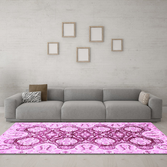 Machine Washable Oriental Purple Traditional Area Rugs in a Living Room, wshabs453pur