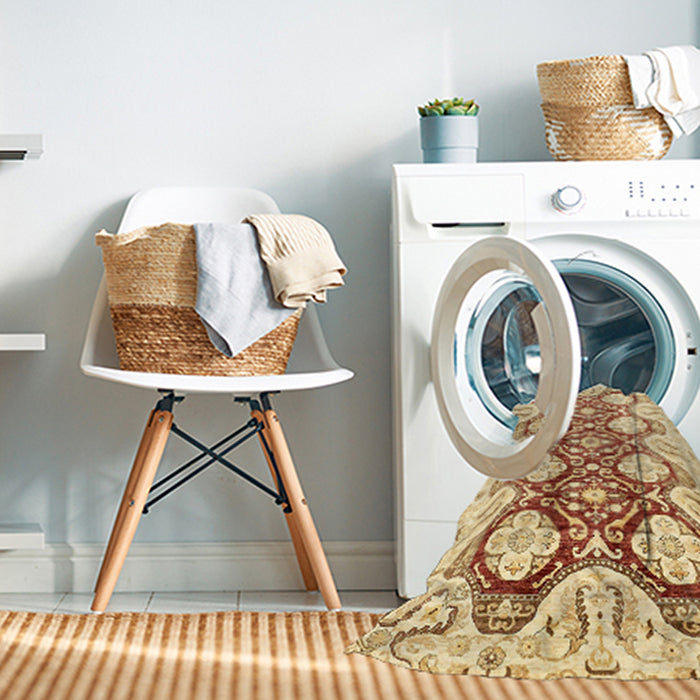 Machine Washable Abstract Sun Yellow Rug in a Washing Machine, wshabs453