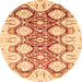 Round Machine Washable Oriental Orange Traditional Area Rugs, wshabs453org