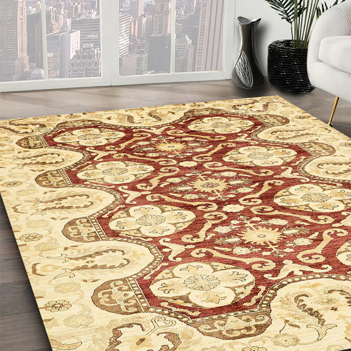 Abstract Sun Yellow Oriental Rug in Family Room, abs453