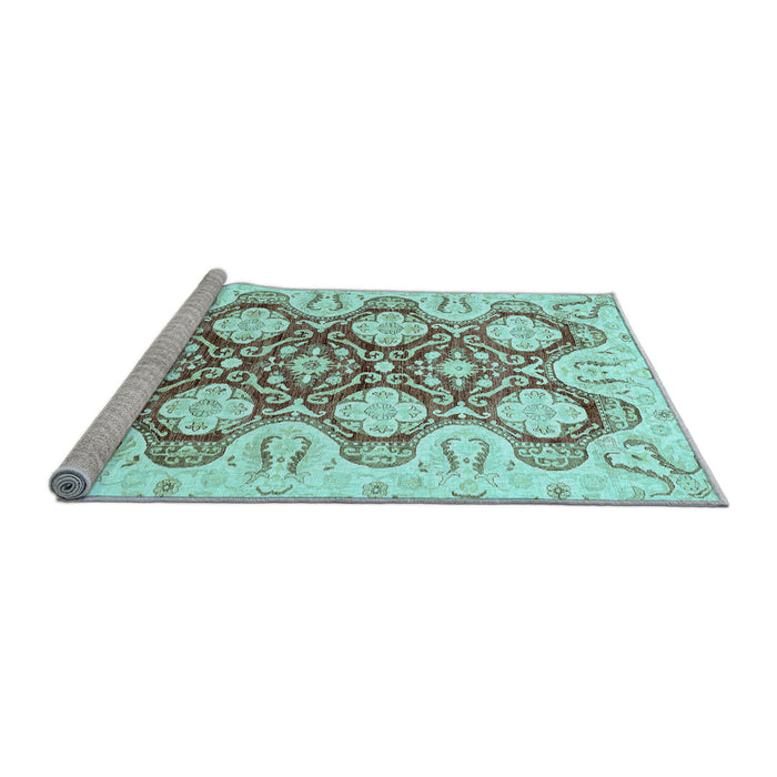 Sideview of Machine Washable Oriental Light Blue Traditional Rug, wshabs453lblu