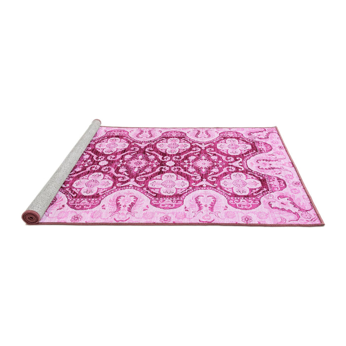 Sideview of Machine Washable Oriental Pink Traditional Rug, wshabs453pnk