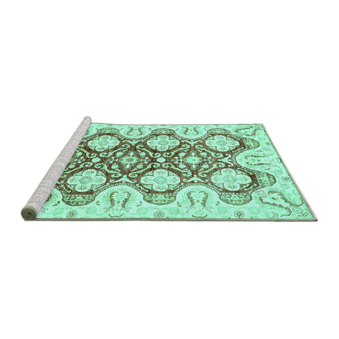 Sideview of Machine Washable Oriental Turquoise Traditional Area Rugs, wshabs453turq