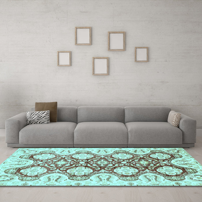 Machine Washable Oriental Light Blue Traditional Rug in a Living Room, wshabs453lblu