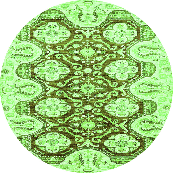 Round Machine Washable Oriental Green Traditional Area Rugs, wshabs453grn