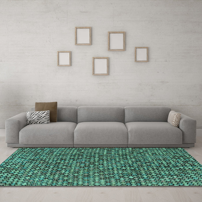 Machine Washable Abstract Turquoise Modern Area Rugs in a Living Room,, wshabs4540turq