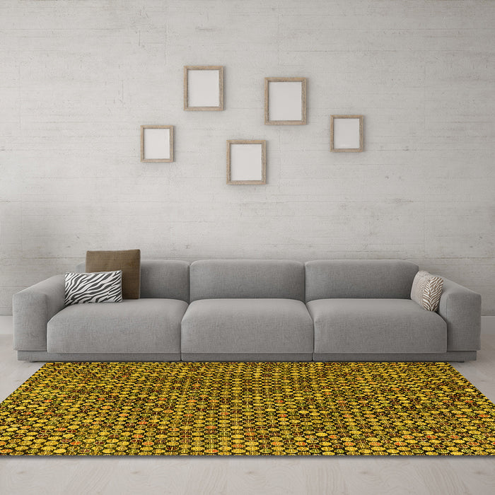 Machine Washable Abstract Yellow Modern Rug in a Living Room, wshabs4540yw