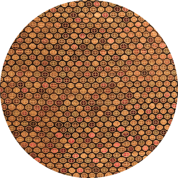 Round Machine Washable Abstract Orange Modern Area Rugs, wshabs4541org