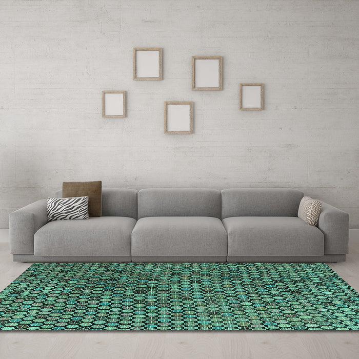 Machine Washable Abstract Turquoise Modern Area Rugs in a Living Room,, wshabs4541turq