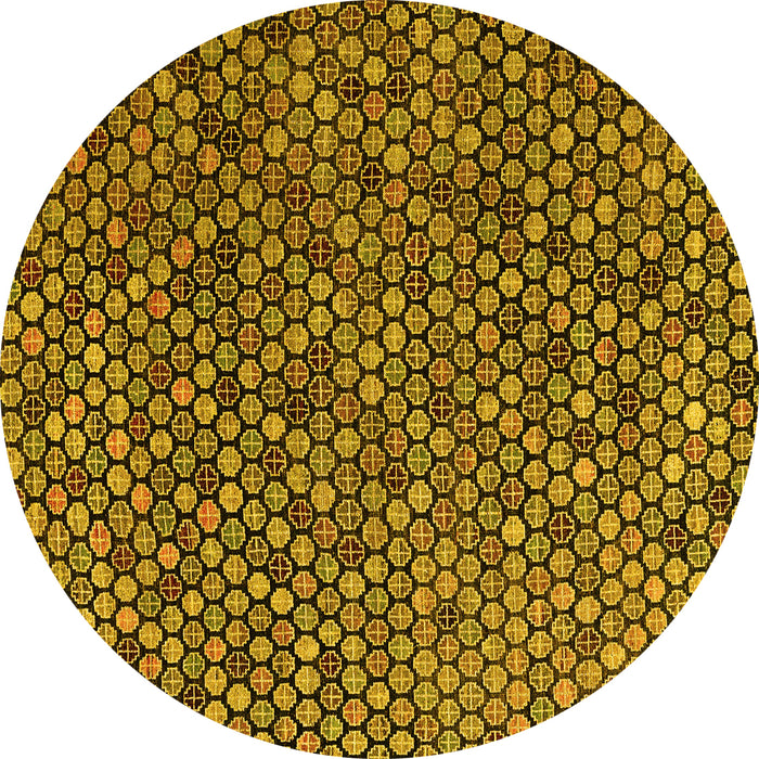 Round Machine Washable Abstract Yellow Modern Rug, wshabs4541yw