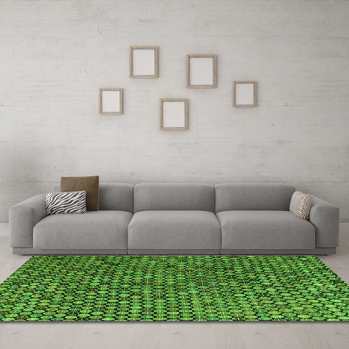 Machine Washable Abstract Green Modern Area Rugs in a Living Room,, wshabs4541grn