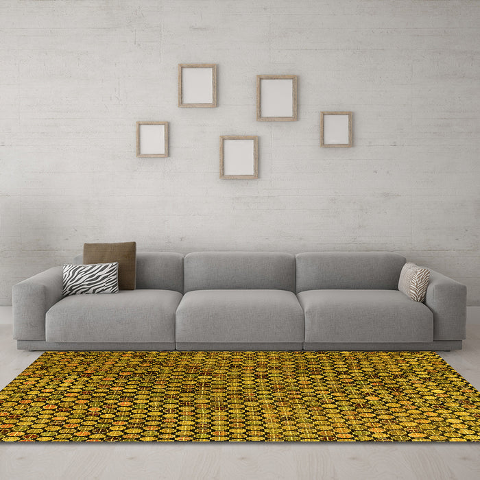 Machine Washable Abstract Yellow Modern Rug in a Living Room, wshabs4541yw
