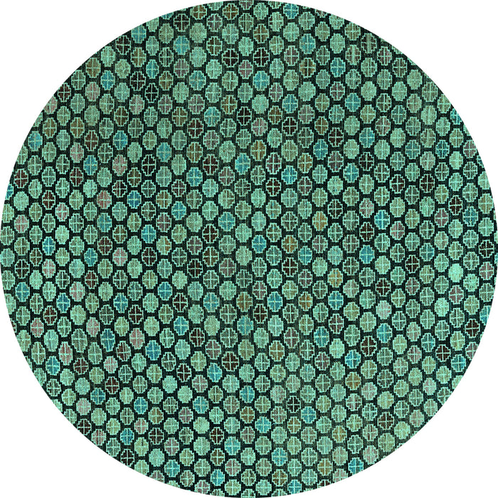 Round Machine Washable Abstract Turquoise Modern Area Rugs, wshabs4541turq
