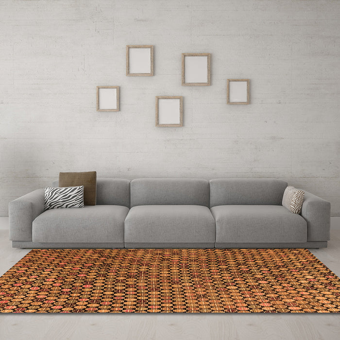 Machine Washable Abstract Orange Modern Area Rugs in a Living Room, wshabs4541org