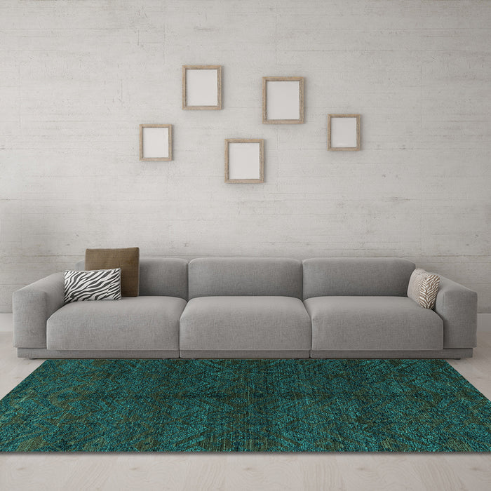 Machine Washable Abstract Turquoise Modern Area Rugs in a Living Room,, wshabs4542turq